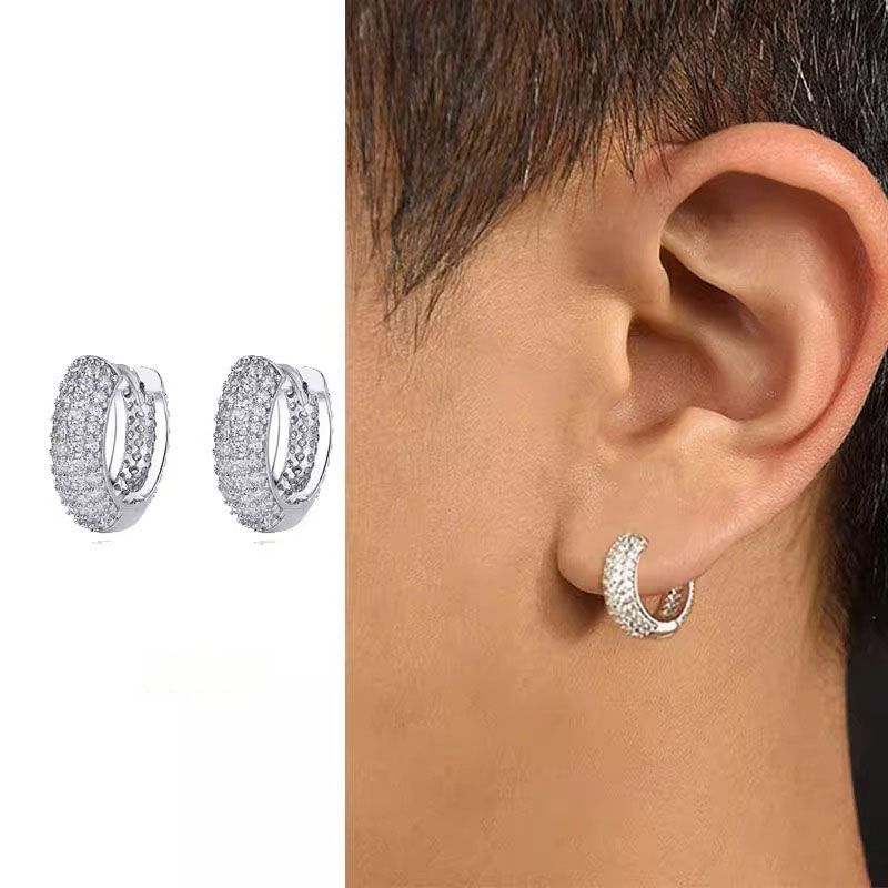 Diamond Studded Circular Earrings Plated Neymar Style Unisex Fashion Statement Jewelry