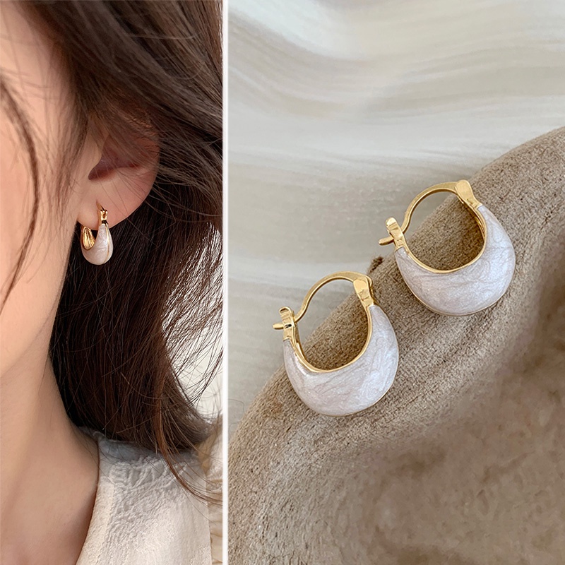 Milk White Glaze Boat Shaped Earrings French Vintage Minimalist Jewelry for Timeless Elegance, For C