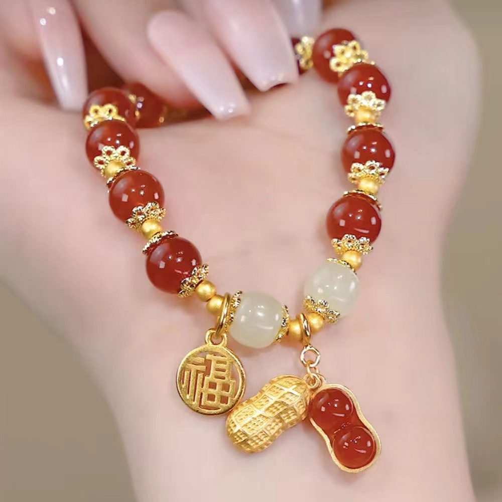 Chinese Style Good Fortune Peanut Bracelet - Children's Jewelry for Girls, Perfect Gift for Students
