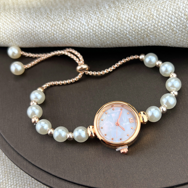 Elegant Women's Quartz Watch with Adjustable Beaded Bracelet - Stylish and Versatile