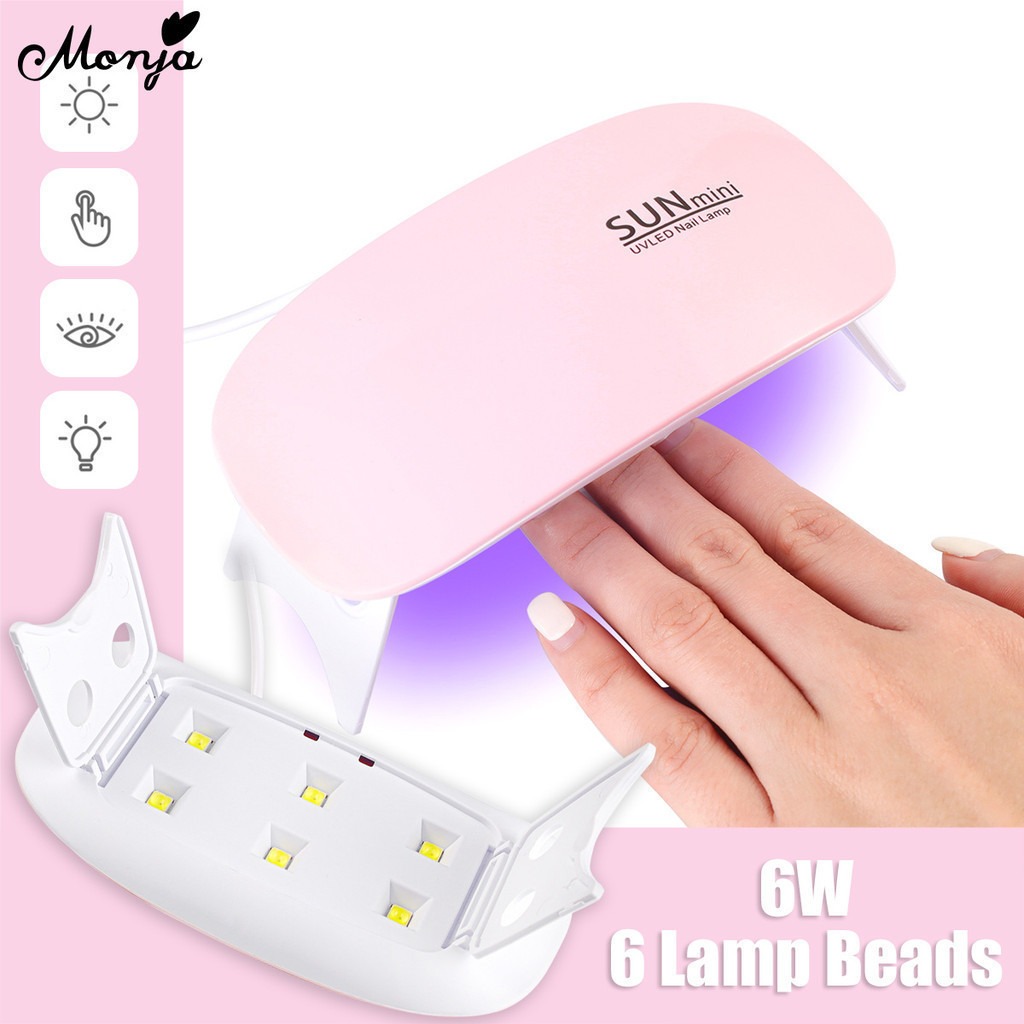 Monja Nail Art Set with Basecoat UV Gel Curing Varnish in Mini Pink and White Color, featuring a 6W