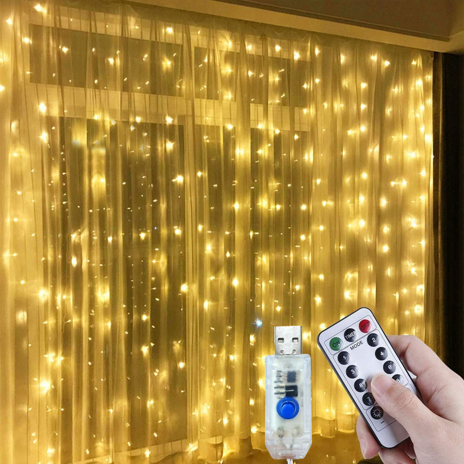 Window Curtain String Light 8 Lighting Modes USB String Lights Fairy Lights for Christmas Decoration