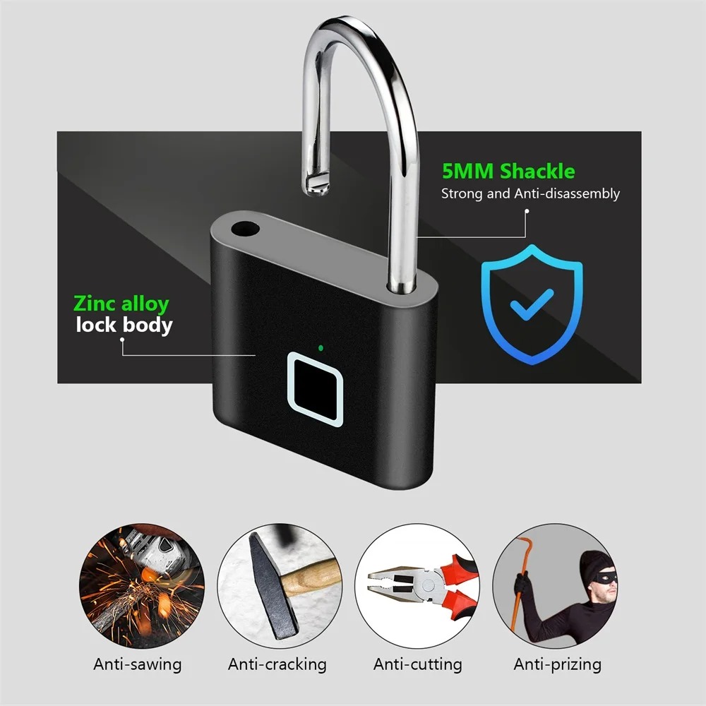 One Piece Bold Fingerprint Padlock P11, Smart Door Lock With APP Control, IP65 Waterproof For Home Security & Outdoor Gate Digital Lock