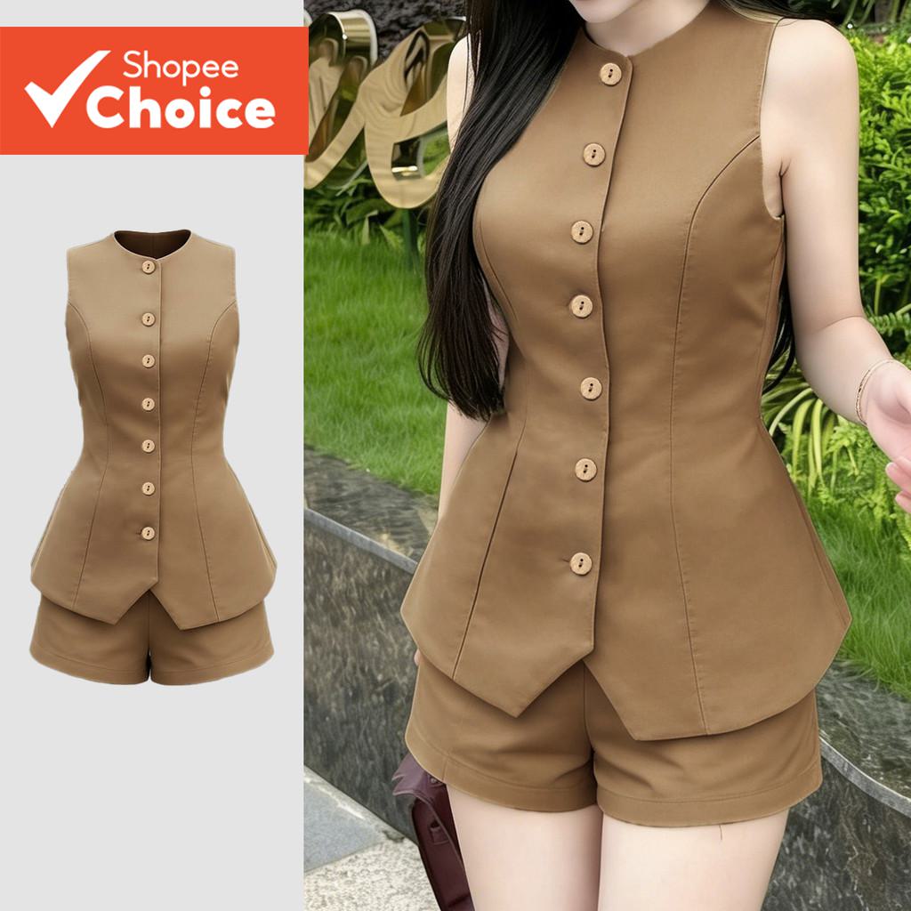 Lovito Women Elegant Tops or Bottoms Classic and Versatile Button Front Commute Spring/summer Khaki