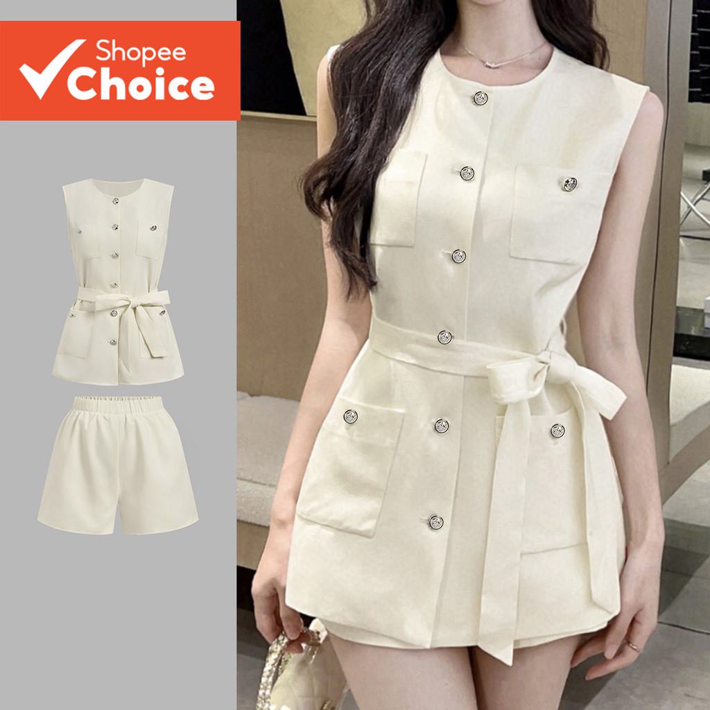 Lovito Women Casual Tops or Bottoms Pocket Button Belted Spring/summer Apricot Top Tops or Bottoms