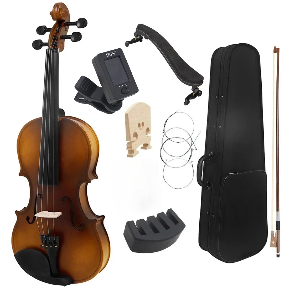 Violin-4/4 3/4 1/8 1/2 1/4 Vintage Basswood Violin Set with Case Fiddle Bow Shoulder Rest Accessorie