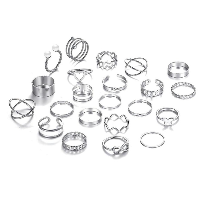 22Pcs Women’s Rings Set – Hollow Heart Adjustable Finger Rings Fashion Jewelry