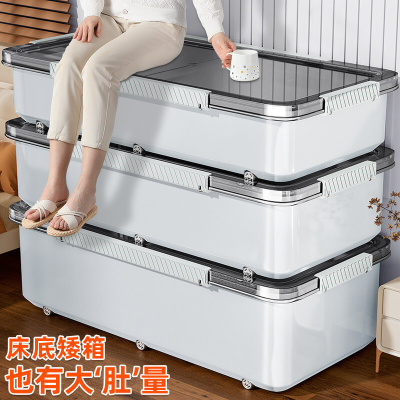 Foldable Double Flip Lid Storage Box Storage Box Bed Under Bed Storage Stackable Super Large Capacity Anti-dust Moisture-proof Bed Under Bed Storage Box with Pulley Flat Storage Box Drawer Type Transparent Storage Box Under Bed
