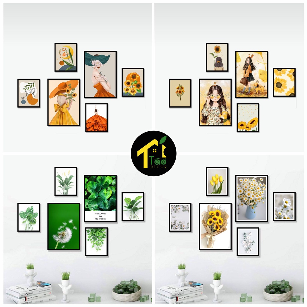 Set 6 tranh treo tường, tranh phòng khách, tranh dán tường phòng ngủ có sẵn keo 2 mặt siêu dính, can