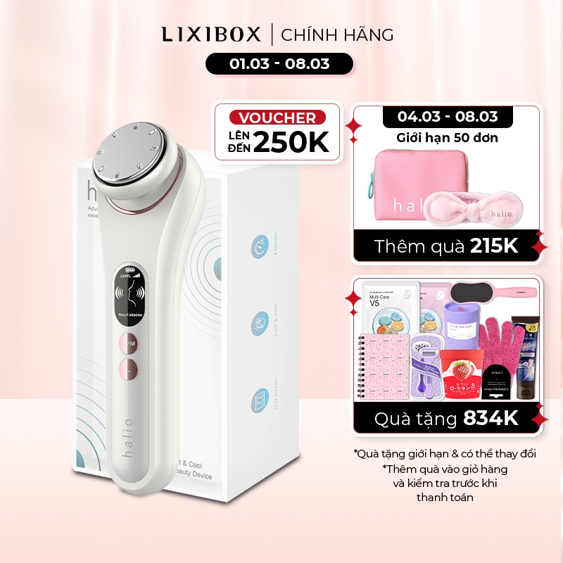 Máy Đẩy Tinh Chất Dưỡng Trắng Nóng Lạnh Halio Ion Hot & Cool Beauty Device-Trắng