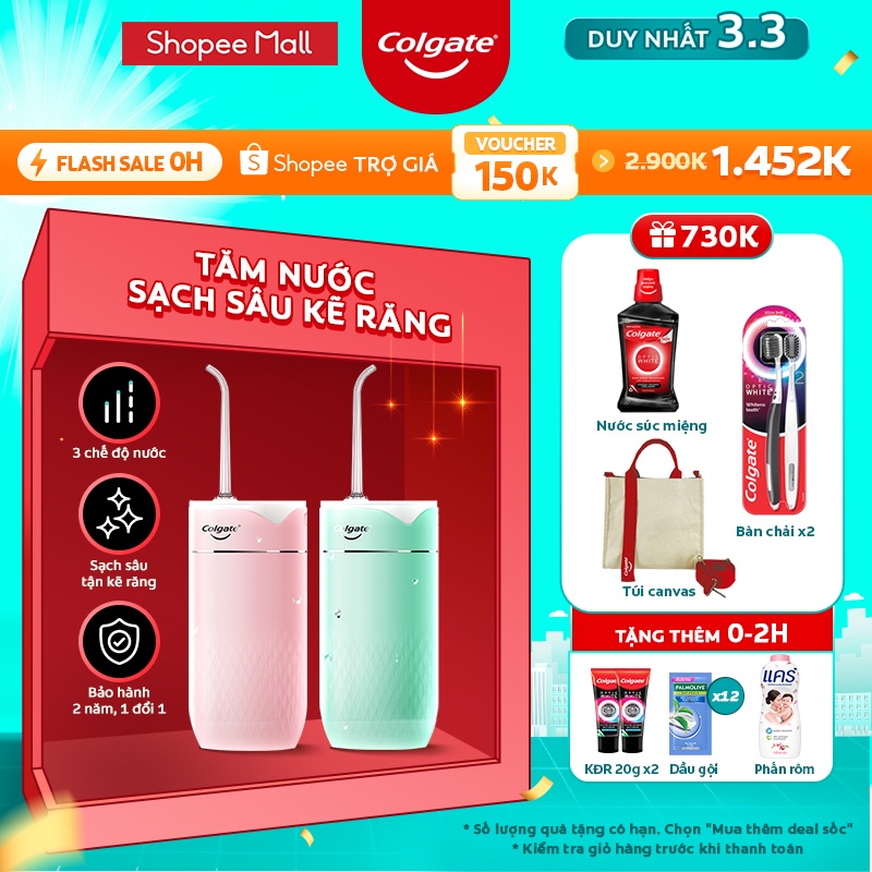 [0-2H 3.3 Nhập FMCGBMO250 giảm 10% tối đa 250K] Máy tăm nước Colgate nhỏ gọn, chống thấm nước, pin sạc