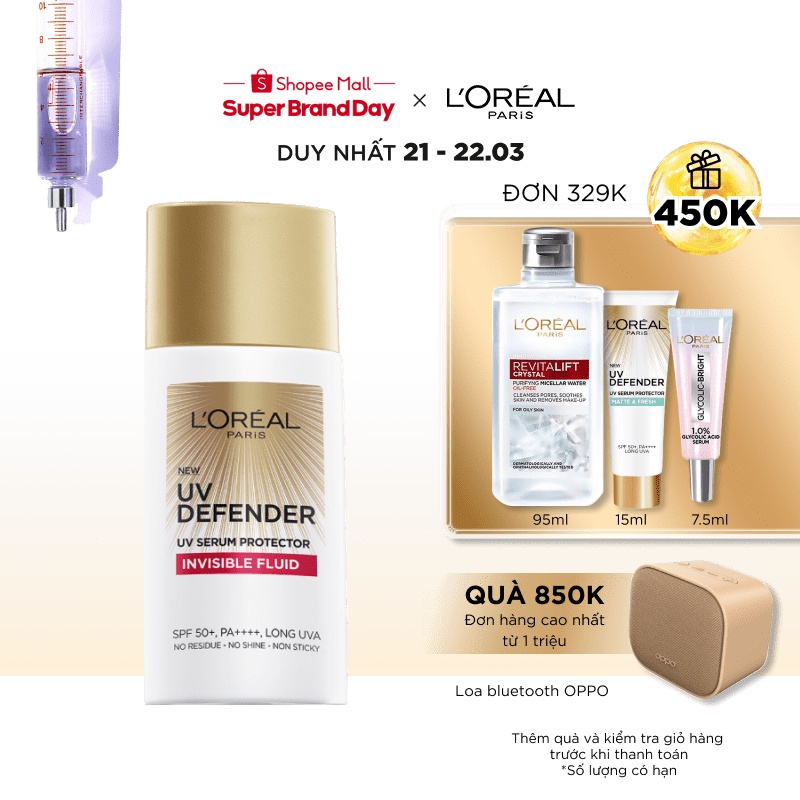 Kem chống nắng thoáng da mỏng nhẹ x20 uv defender serum 50ml quà tặng sinh nhật cho nữ
