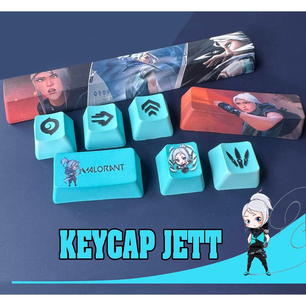 Bộ 8 phím Keycap Jett Valorant. Tặng móc khoá hợp kim Reaver và Hộp đựng xinh xắn