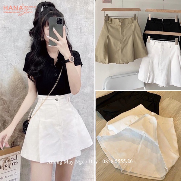 Quần giả váy nữ lưng chun khóa thật chất vải Kaki có lót quần trong dáng chân váy chữ A lưng cao côn