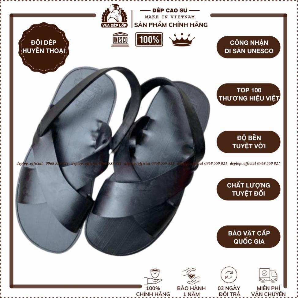 Dép cao su 3 quai chéo có quai hậu lốp ô tô thủ công Vua Dép Lốp ảnh thật, bảo hành chính hãng