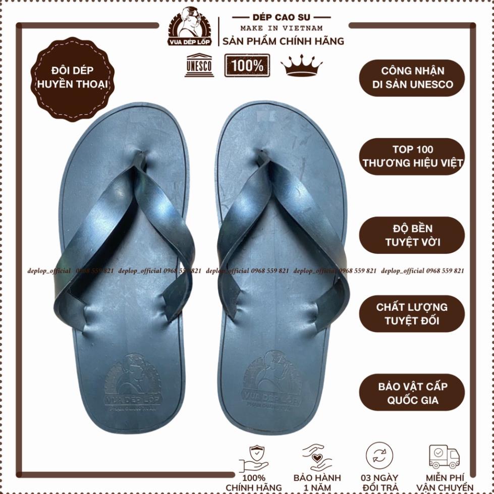 Dép cao su 2 quai tông kẹp thương hiệu Vua Dép Lốp trẻ trung dép lốp quai đen dáng cơ bản DL39