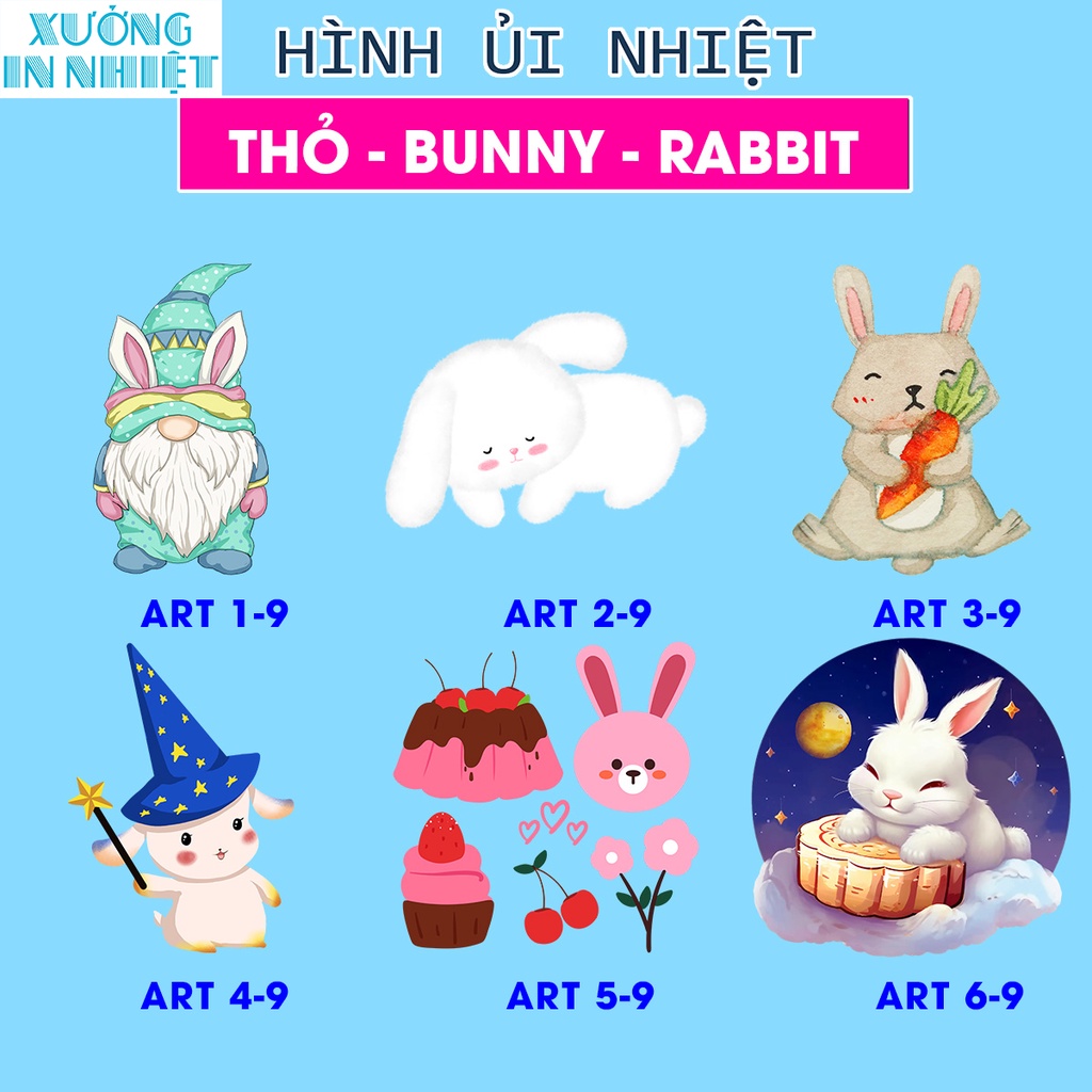 (Hình Ủi Nhiệt Quần Áo - Miếng Dán Ủi Quần Áo) Có In Theo Yêu Cầu, Hình Ủi THỎ - BUNNY 9