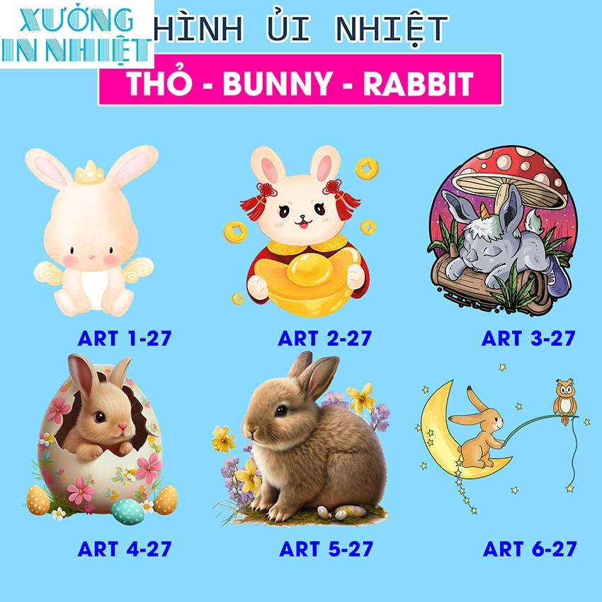 (Hình Ủi Nhiệt Quần Áo - Miếng Dán Ủi Quần Áo) Có In Theo Yêu Cầu, Hình Ủi THỎ - BUNNY 27