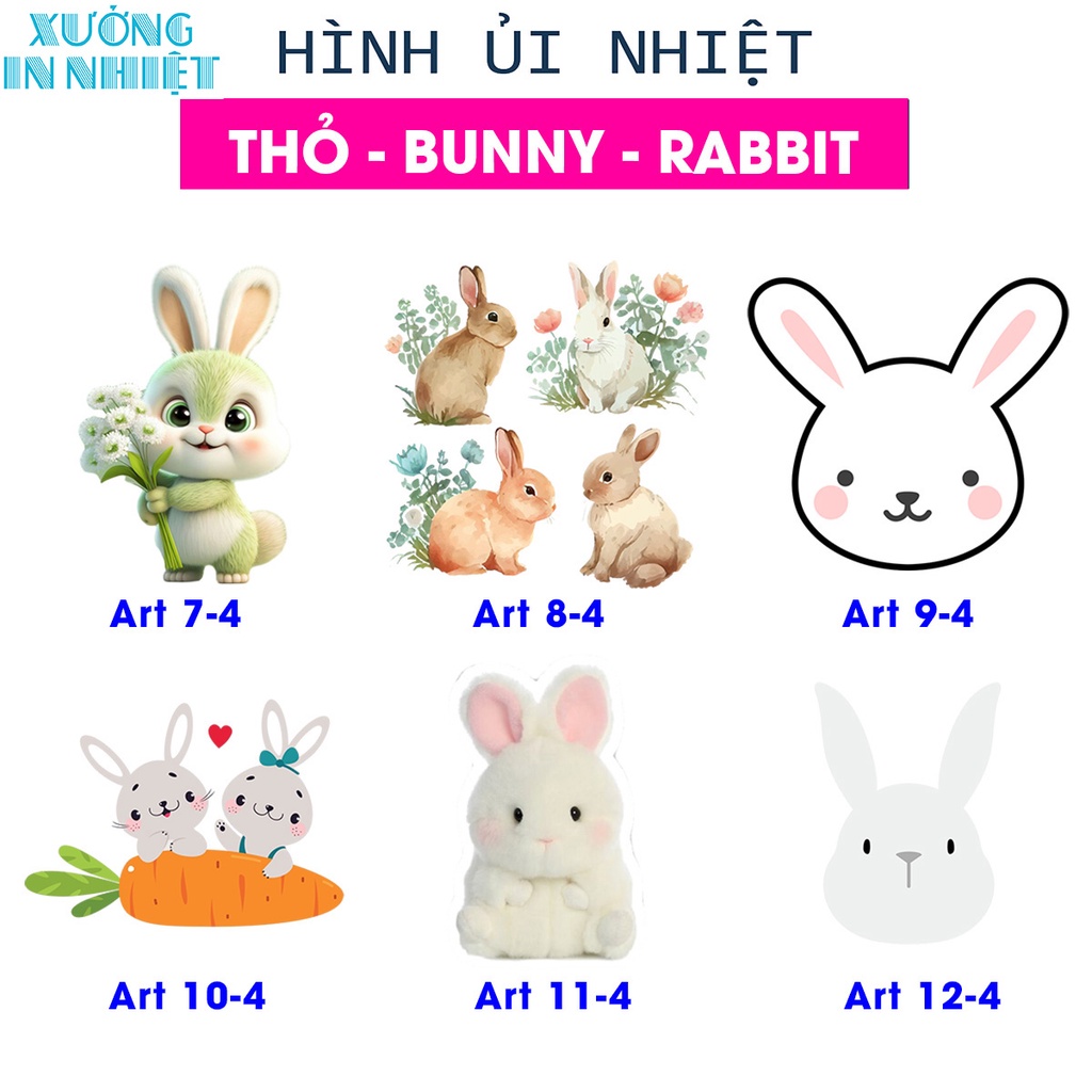 (Hình Ủi Nhiệt Quần Áo - Miếng Dán Ủi Quần Áo) Có In Theo Yêu Cầu, Hình Ủi THỎ - BUNNY 85