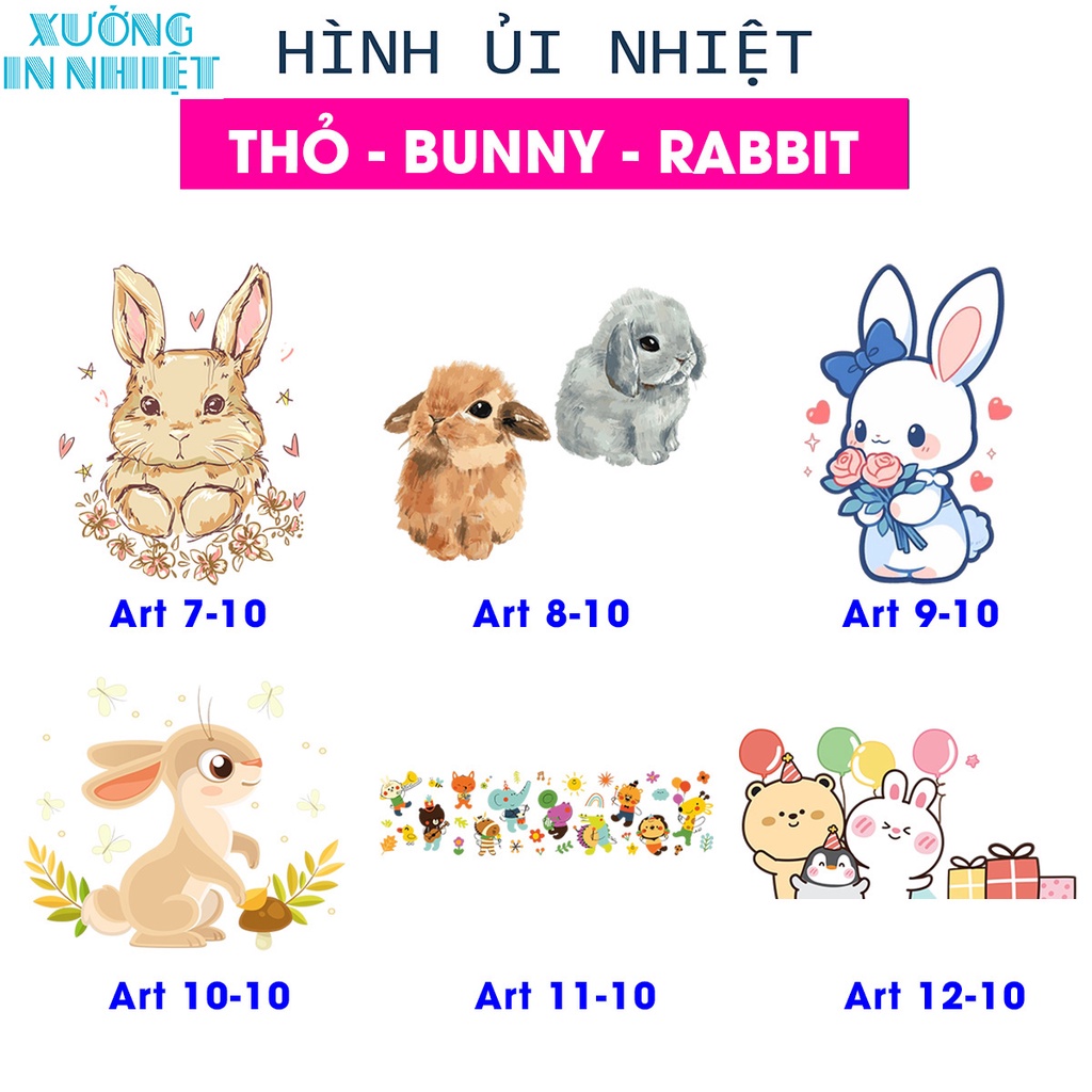 (Hình Ủi Nhiệt Quần Áo - Miếng Dán Ủi Quần Áo) Có In Theo Yêu Cầu, Hình Ủi THỎ - BUNNY 91