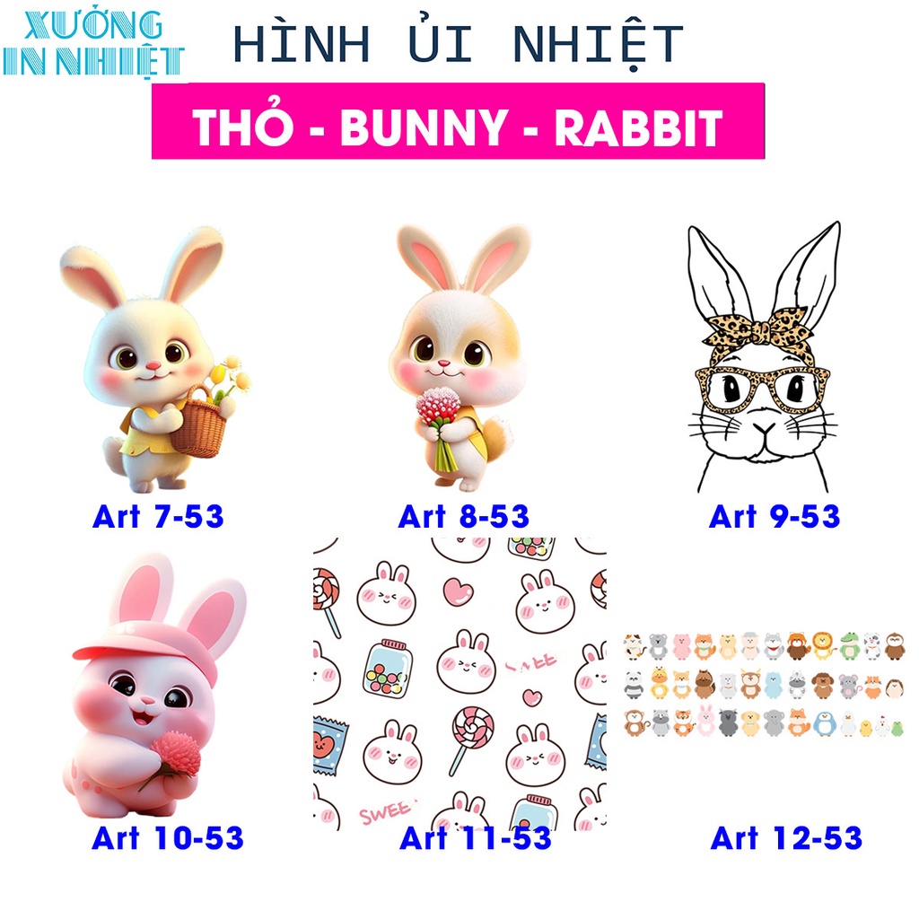 (Hình Ủi Nhiệt Quần Áo - Miếng Dán Ủi Quần Áo) Có In Theo Yêu Cầu, Hình Ủi THỎ - BUNNY 134