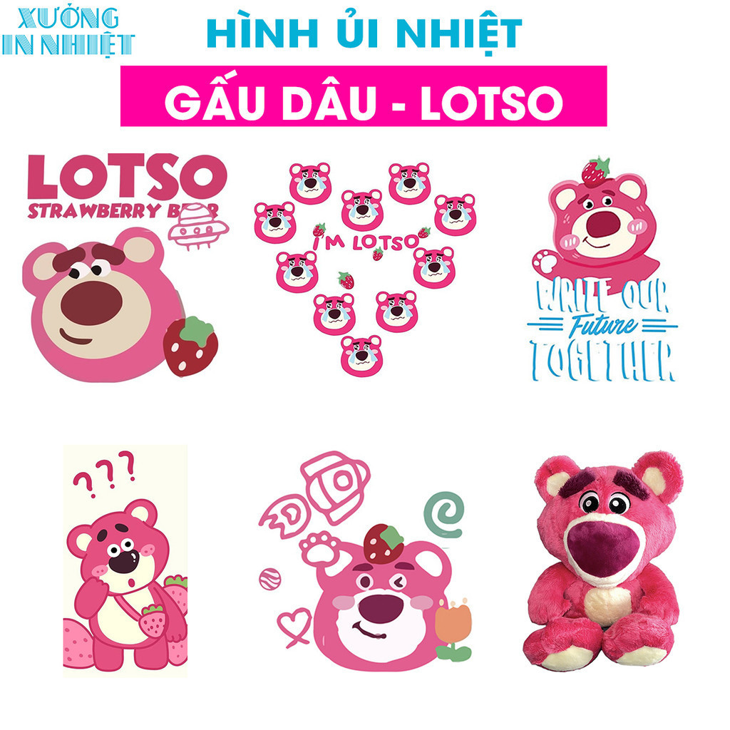 (Hình Ủi Nhiệt Quần Áo - Miếng Dán Ủi Quần Áo) Hình Ủi Gấu Dâu - Lotso (Fan Art), Có In Theo Yêu Cầu 9