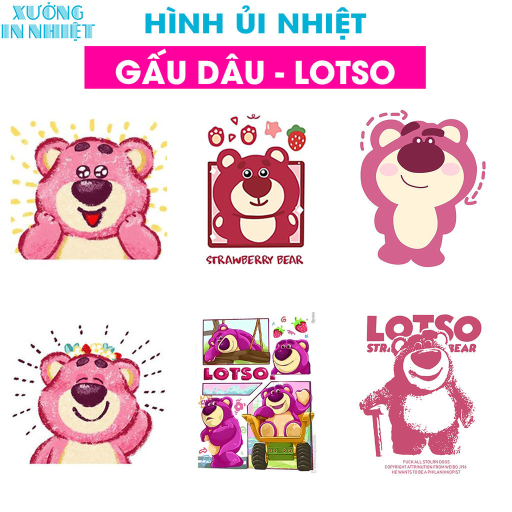 (Hình Ủi Nhiệt Quần Áo - Miếng Dán Ủi Quần Áo) Hình Ủi Gấu Dâu - Lotso (Fan Art), Có In Theo Yêu Cầu 20