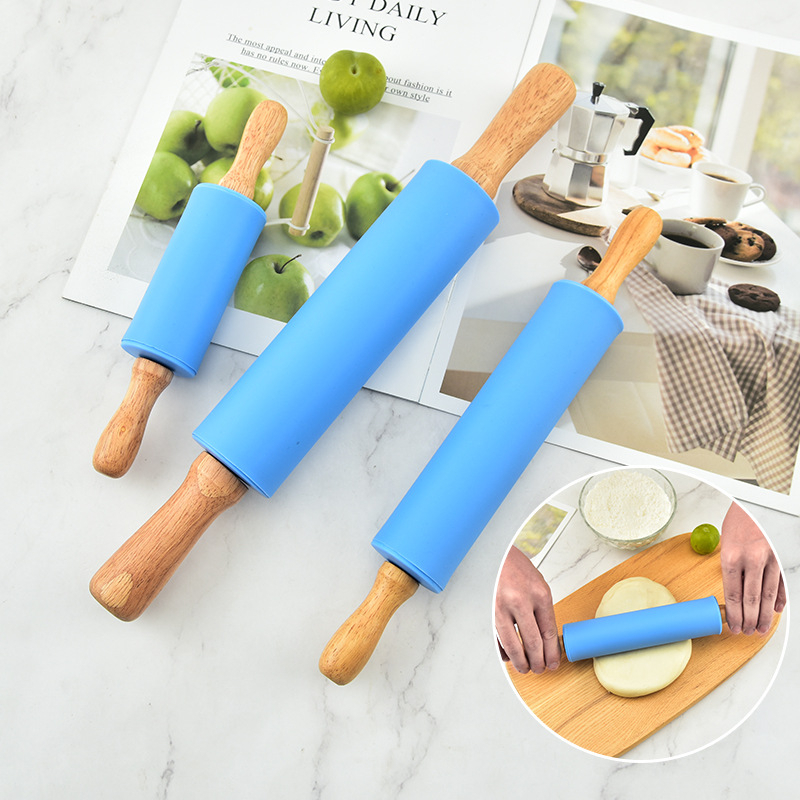 [Rolling Pin] Cây cán bột lăn bột làm bánh bằng silicon cán gỗ cỡ lớn, vừa, nhỏ