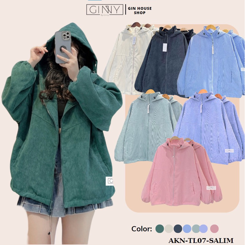 Áo Khoác Nữ Chống Nắng Nhung Tăm Salim TL-07 | Có Túi Trong Mũ To | GINNY | Form Rộng Ulzzang cao cấ