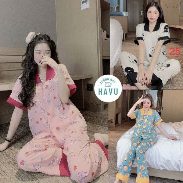 Bộ Pijama Cho Nữ cổ sen CỘC DÀI dễ thương nhiều màu, Đồ bộ mặc nhà pyjama quần dài nữ