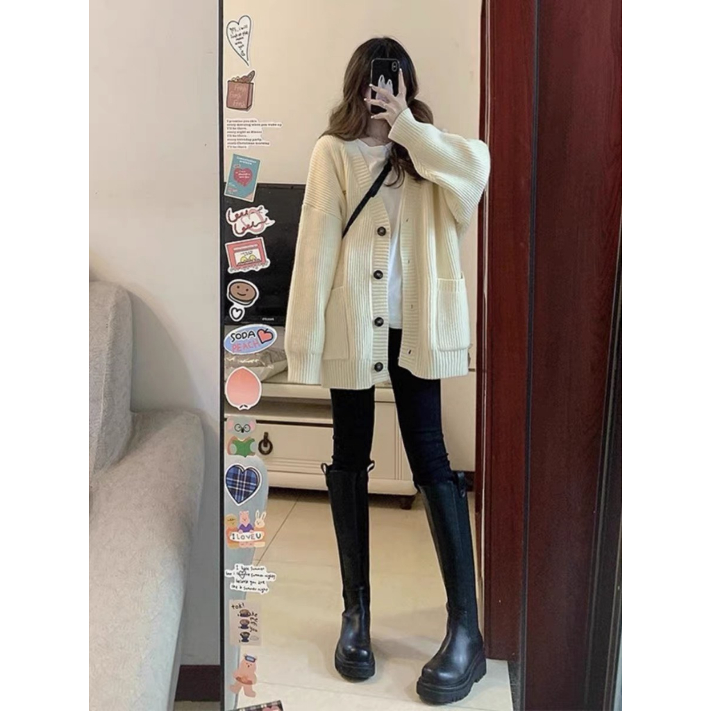 Áo cardigan khoác ngoài GEMMA chất liệu len mềm hàng quảng châu dáng rộng freesize basic