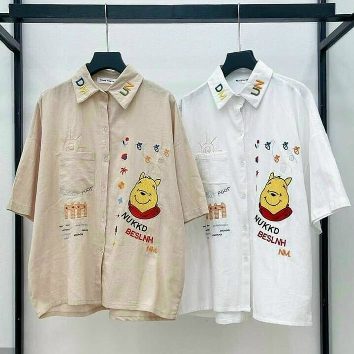 áo sơ mi hoạ tiết hình gấu cá tính