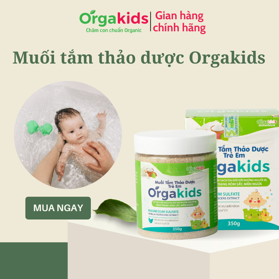 Muối tắm thảo dược cao cấp cho bé Orgakids an toàn cho trẻ sơ sinh, hiệu quả nhanh với rôm sẩy, mẩn ngứa- hộp 350g