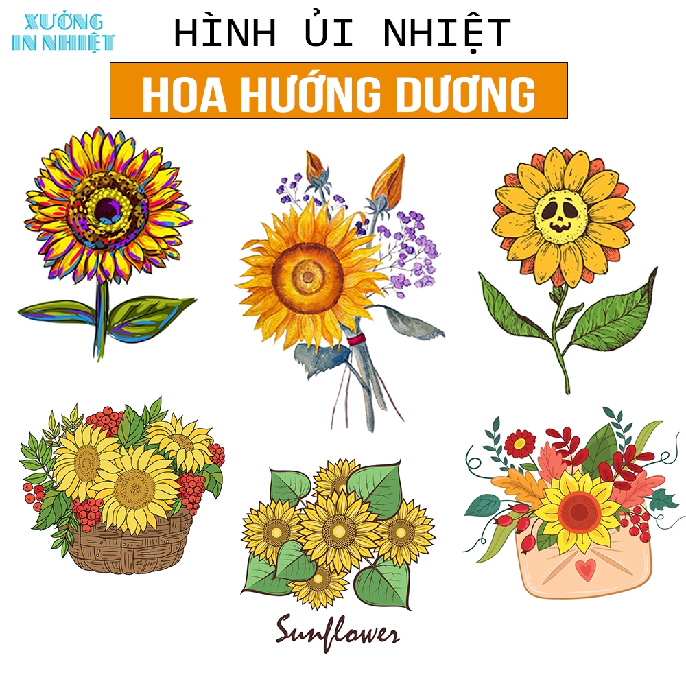 (Hình Ủi Nhiệt Quần Áo - Miếng Dán Ủi Quần Áo) Có In Theo Yêu Cầu, Hình Ủi Hoa Hướng Dương - Hoa Mặt Trời1