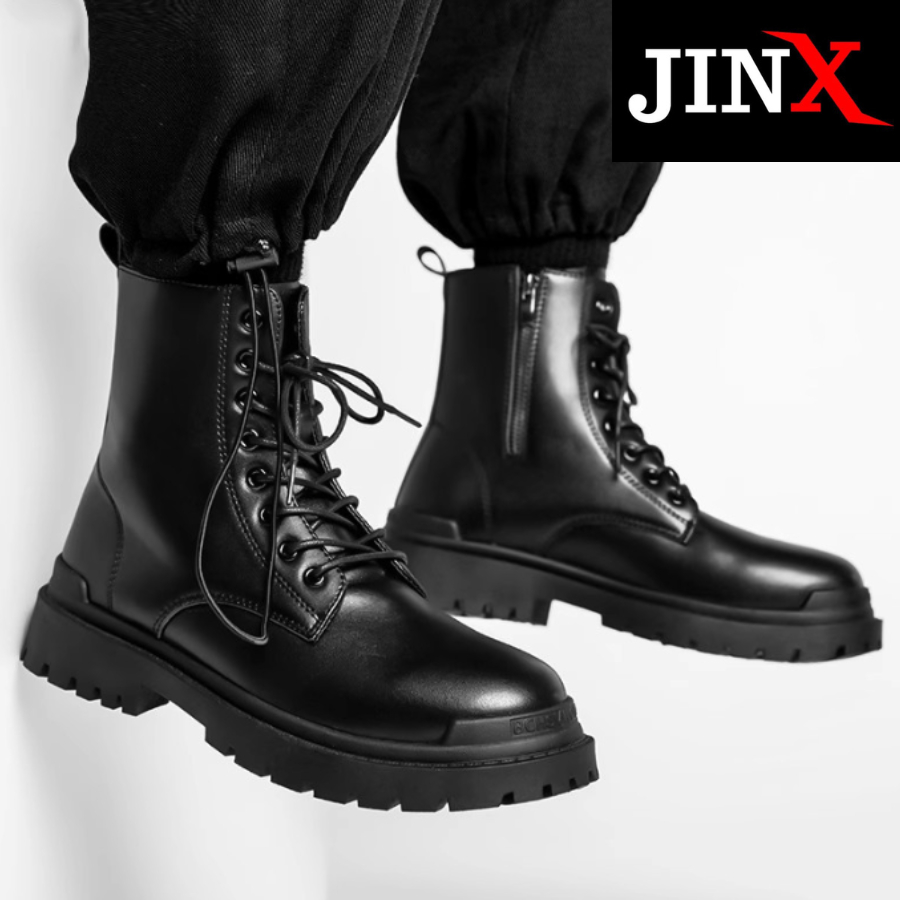 Giày bốt nam The Jinx cổ cao khóa zip tăng chiều cao 7 cm phiên bản Martin boots zip 2024