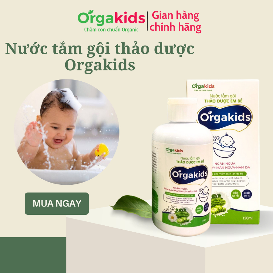 Nước tắm thảo dược trẻ em Orgakids ngừa rôm sảy, mụn nhọt, mẩn ngứa - lọ 150ml