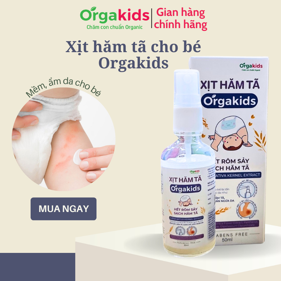 Xịt hăm tã cao cấp cho bé Orgakids hết rôm sảy, sạch hăm tã, làm mềm và dưỡng ẩm cho da bé, lọ 50ml