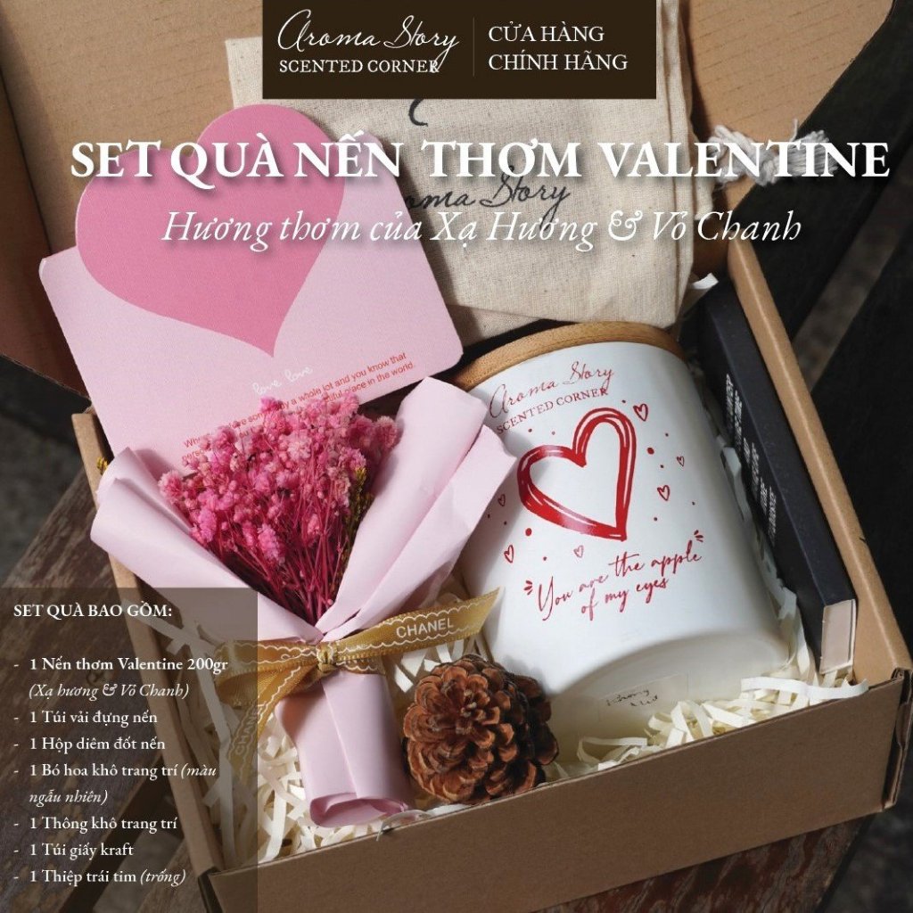 [HOT] Set Quà Tặng Valentine Aroma Story Gồm Nến Thơm,Tinh Dầu, Xịt Thơm, Nước Hoa Tóc Dành Tặng Ngư