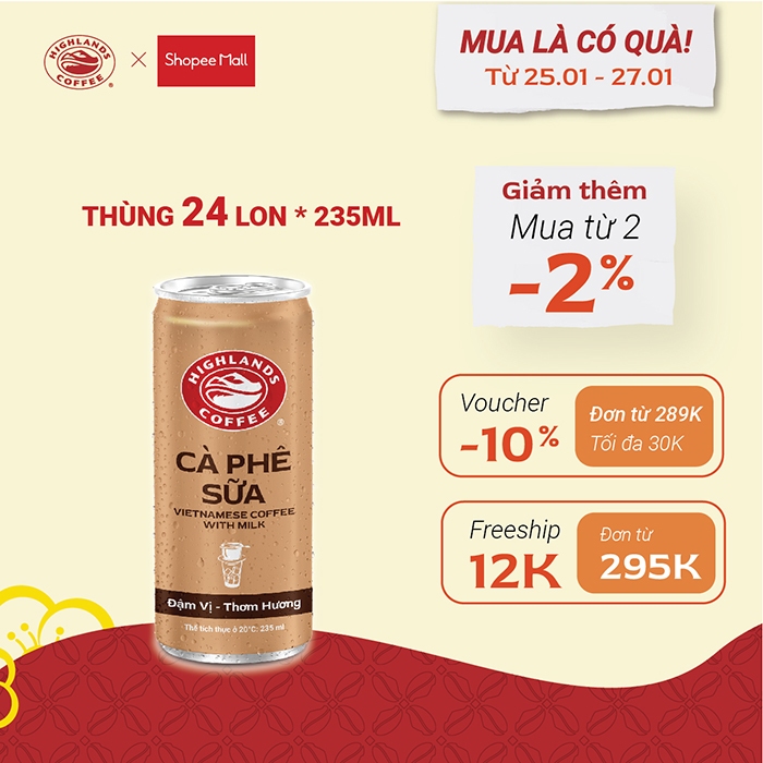 Thùng 24 Lon Cà Phê Sữa Đá Highlands Coffee 235ml/lon