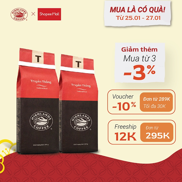 COMBO 2 gói Cà phê rang xay Truyền Thống Highlands Coffee 200g