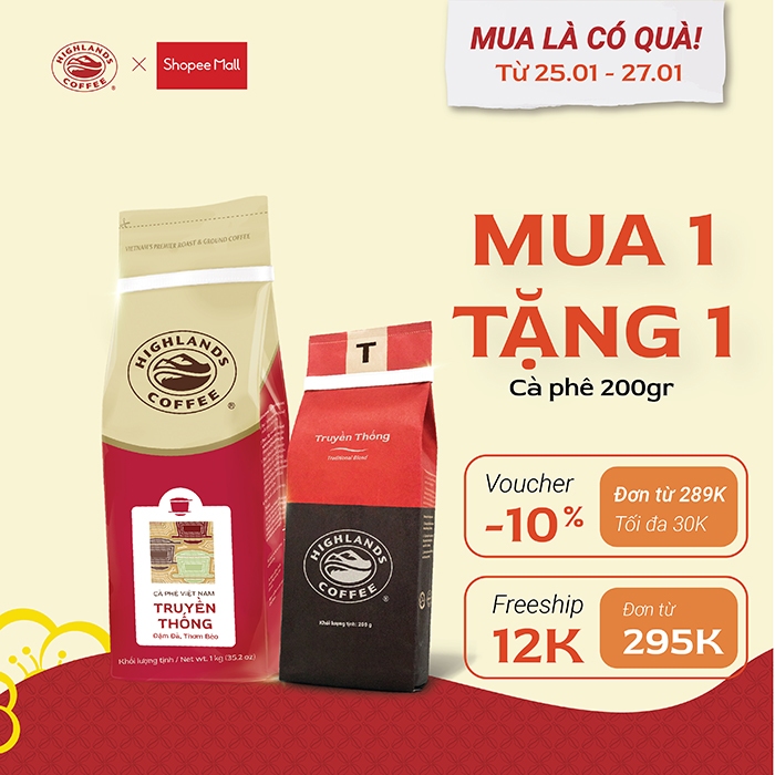 MUA 1 TẶNG 1 - Mua Cà phê bột Truyền thống Highlands coffee 1kg tặng gói 200gr