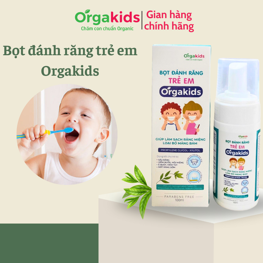 Bọt đánh răng trẻ em cao cấp Orgakids an toàn cho bé làm sạch khoang miệng loại bỏ mảng bám dễ dàng lọ 100ml