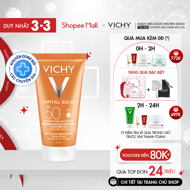 Kem chống nắng SPF 50 UVA+UVB Vichy Capital Soleil Mattifying Dry Touch Face Fluid 50ml