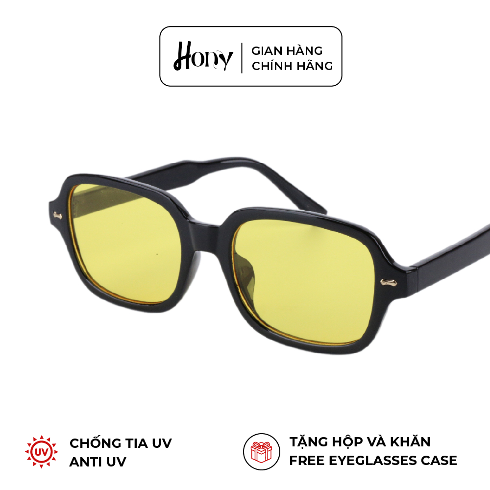 Kính râm Unisex thời trang HONY, tròng chữ nhật vàng, đen thời trang B2160