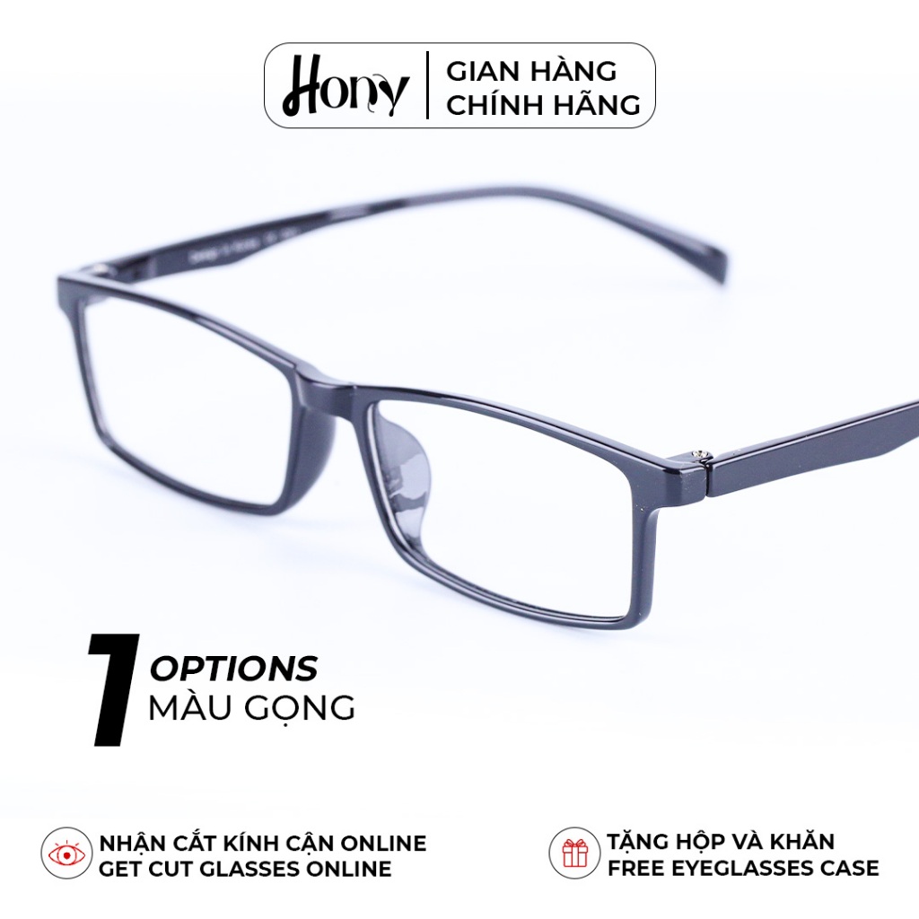 Mắt kính Unisex thời trang HONY - Gọng nhựa form chữ nhật đen càng siêu dẻo