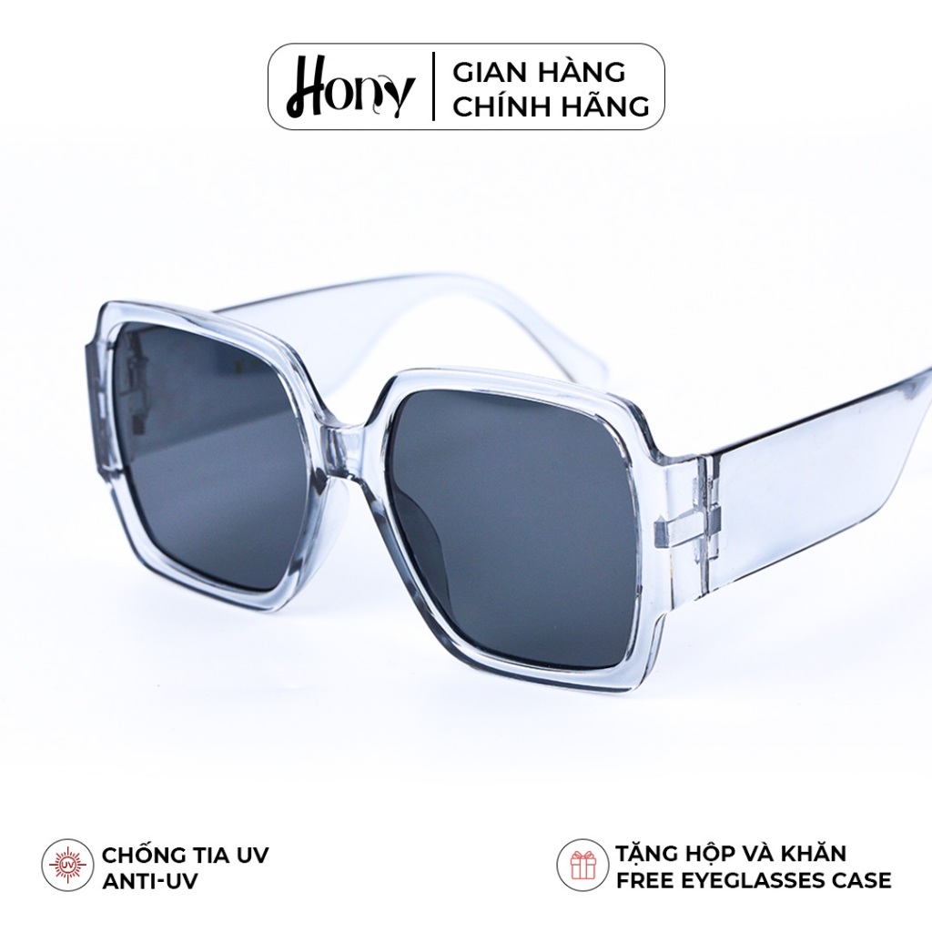 Kính râm Nữ thời trang HONY, tròng đen khung viền xám khung lớn cá tính