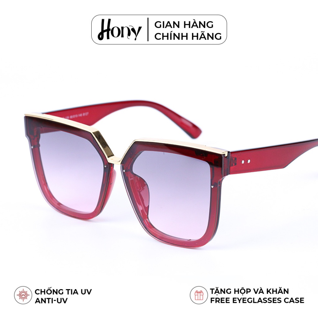 Kính râm Nữ thời trang HONY, tròng hồng khung viền đỏ cá tính