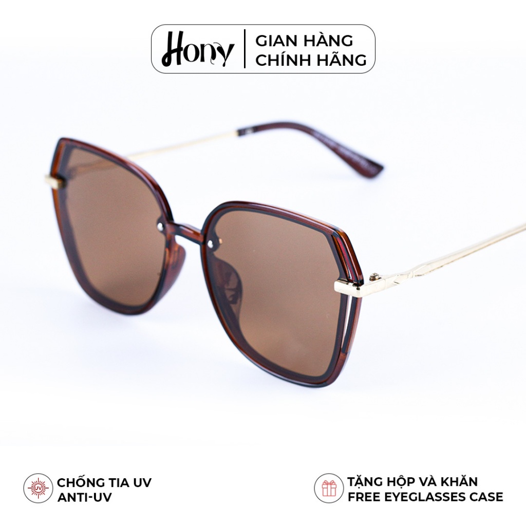 Kính râm Nữ thời trang HONY - Tròng trà khung viền hợp kim cá tính