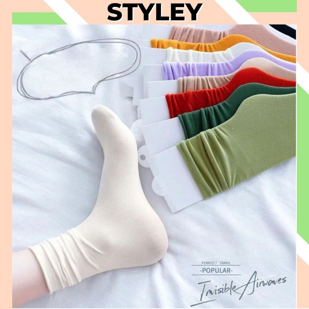 Tất nữ cổ cao chất cotton mỏng, Vớ nữ trơn co dãn tốt phong cách hàn quốc phụ kiện thời trang Styley