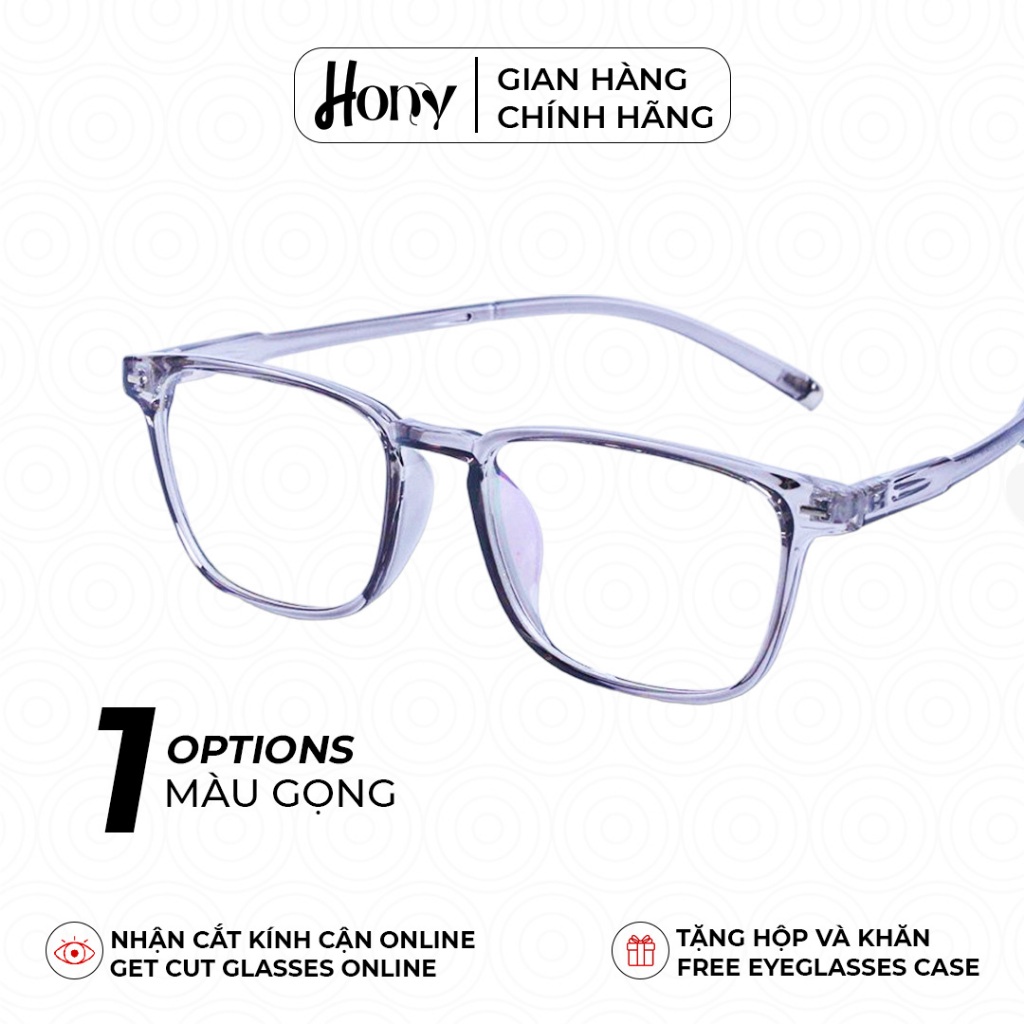 Mắt kính Unisex thời trang HONY - Gọng nhựa TR90 xám form chữ nhật thời trang
